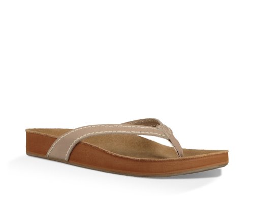 Sanuk Womens She Loungey Leather Brown Flip Flops | EMCXRK239